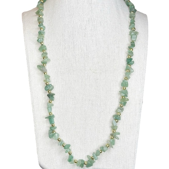 Vintage Genuine Aventurine Green Stone Beaded Necklace - Picture 2 of 5